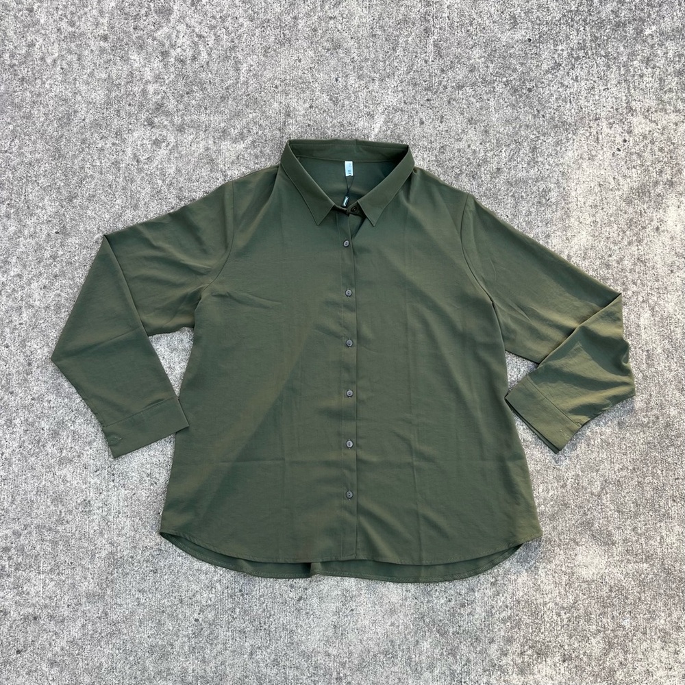 Olive Green Button Down Dress Shirt Long Sleeve 2x XXL NEW WITH TAG